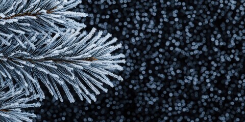 Canvas Print - Closeup of Frost Covered Pine Needles with Blurred Background