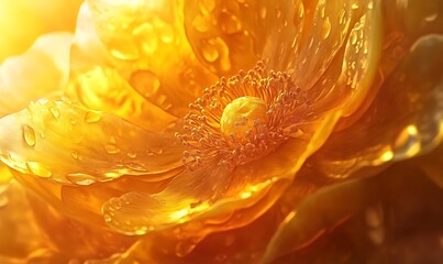 Canvas Print - Golden Flower with Water Droplets in Sunlight