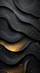 Poster - Abstract Black and Gold Waves with Glitter.
