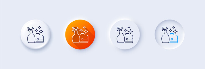 Poster - cleaning spray line icon. neumorphic, orange gradient, 3d pin buttons. washing liquid or cleanser sy