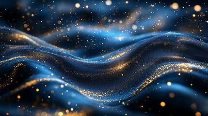 Poster - Abstract blue and gold background with bokeh.