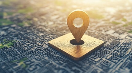 Fototapete - Golden Pin Location Marker on City Map Background