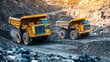 © BOJOShop - Yellow Mining Dump Trucks Transporting Ore in Quarry