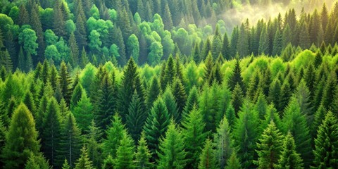 Healthy green trees stand tall in a forest of old spruce, fir, and pine, nature, trees, forest, green, healthy, tall