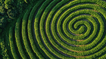 Captivating Concentric Foliage Spiral in Lush Green Environment