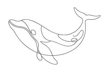 Wall Mural - Elegant Single Line Whale Drawing | Minimalist Vector Art Illustration