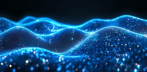 Poster - Abstract Blue Glittering Wave Background.