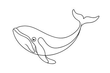 Wall Mural - Elegant Single Line Whale Drawing | Minimalist Vector Art Illustration