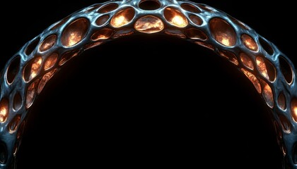 Abstract Metal Structure with Glowing Inner Cavities