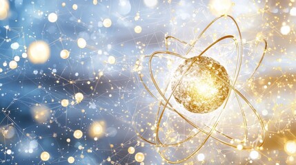 Golden Atomic Structure with Abstract Bokeh Background