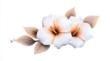 Sticker - A close up of two white flowers with brown leaves