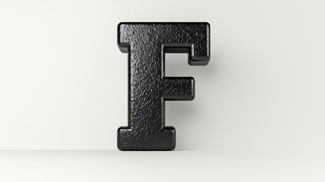 The letter F is made of a black material and has a rough texture