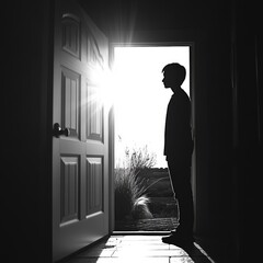 42. person standing at the threshold of a new home, ready to start a new chapter