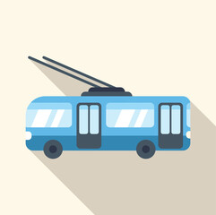 Aufkleber - Blue trolleybus moving on a city street, public transportation vehicle with long shadow on a light background