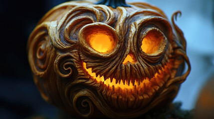 Sticker - Intricate jack-o-lantern with a swirling, eerie face.