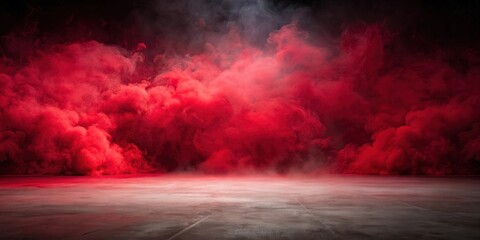 Wall Mural - Concrete floor with a swirling red smoke background, concrete, floor, red, smoke, background, abstract, texture, design, interior