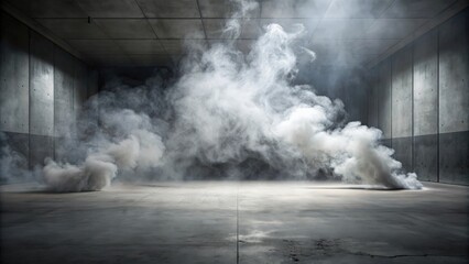 Wall Mural - Concrete floor with smoke billowing in background , industrial, texture, grunge, grey, abstract, rough, surface, structure