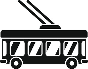 Poster - trolleybus with pantograph moving on road side view icon in simple style on a white background