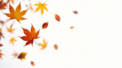 Poster - A white background with a lot of orange leaves flying around