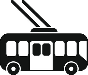 Poster - this simple black and white vector icon represents a trolleybus, an electric bus powered by overhead