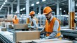 © Vanessa - Efficient factory packaging and distribution area with workers meticulously boxing and labeling finished products.Manufacturing process,e-commerce logistics,supply chain digitization,industrial design