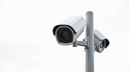 Two security cameras are mounted on a pole