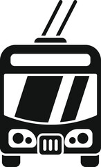 Wall Mural - Simple vector icon of a trolleybus driving forward, viewed from the front