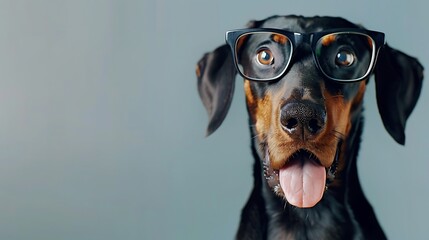 Wall Mural - A playful dog wearing glasses, showcasing a humorous and cute expression.