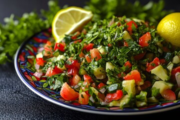 Wall Mural - Fresh Middle Eastern Salad with Parsley and Lemon