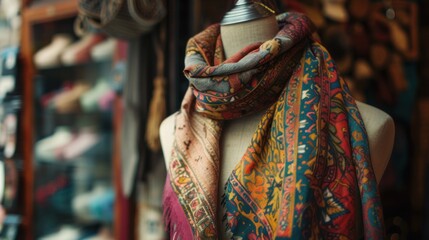 Beautiful vintage scarf on a mannequin. AI generated images