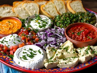 Wall Mural - Appetizer Platter with Various Dips and Toppings