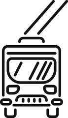 Poster - simple line art icon of a trolleybus driving with its trolley poles connected to the wires above