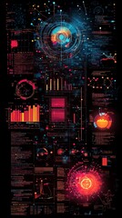 Fototapete - Abstract Digital Interface with Data Visualization and Charts.