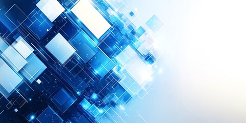 Fototapete - Abstract digital technology background with blue and white squares.