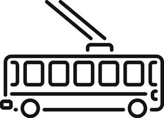 Poster - simple outline icon of a trolleybus moving on a line, representing a sustainable mode of urban trans