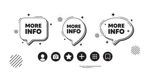 Poster - more info tag. speech bubble offer icons. navigation sign. read description symbol. more info chat t