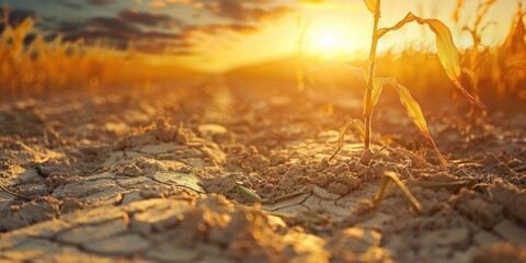 Sticker - Corn crop drying in drought stricken agricultural fields as a symbol of the impact of climate change and global warming