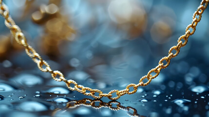 Wall Mural - Golden Chain on a Blue Water Surface Photo