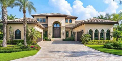 Explore this stunning Miami home that features a charming brick driveway, beautifully landscaped gardens, and tall palm trees, all reflecting the luxurious lifestyle you truly deserve to live