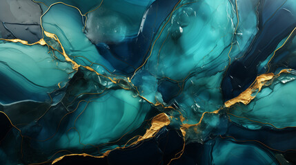 Wall Mural - astarte.ai: Emerald Green and Gold Abstract Fluid Art