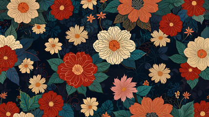 Wall Mural - a colorful background with flowers and traditional japanese patterns generative ai
