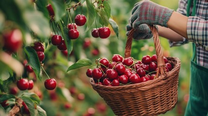 Wall Mural - Harvesting Ripe Cherries