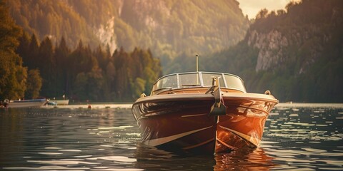 Wall Mural - Photo of a standard motorboat on a lake