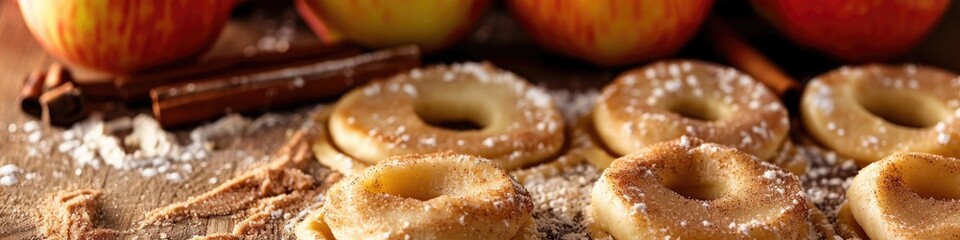 Sticker - Sprinkling cinnamon on apple slices within uncooked dough for baking at home