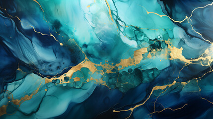 Wall Mural - astarte.ai: Emerald Green and Gold Abstract Fluid Art