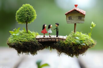 Miniature Scene of Friendship on a Floating Garden