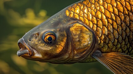 Close-up of a Goldfish's Head and Scales