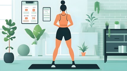 Wall Mural - flat design of a home workout app with functional exercise selection and tracking features