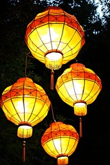 Poster - Four Chinese Lanterns Hanging in the Dark