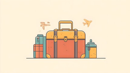 Flat design of a suitcase packed for travel with minimal details